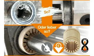Schmutziges Linearlager auf Welle gegn sauberes igus Lager auf Welle