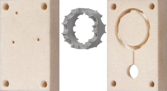 Other materials can also be used in the print2mold process - the picture shows a tool made of iglidur I3 in selective laser sintering, for example.