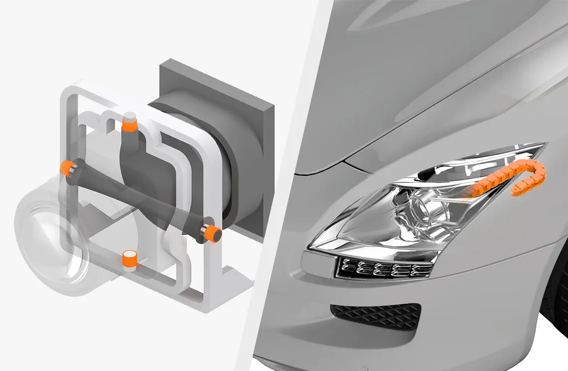 헤드라이트의 플레인 베어링 및 전자 체인