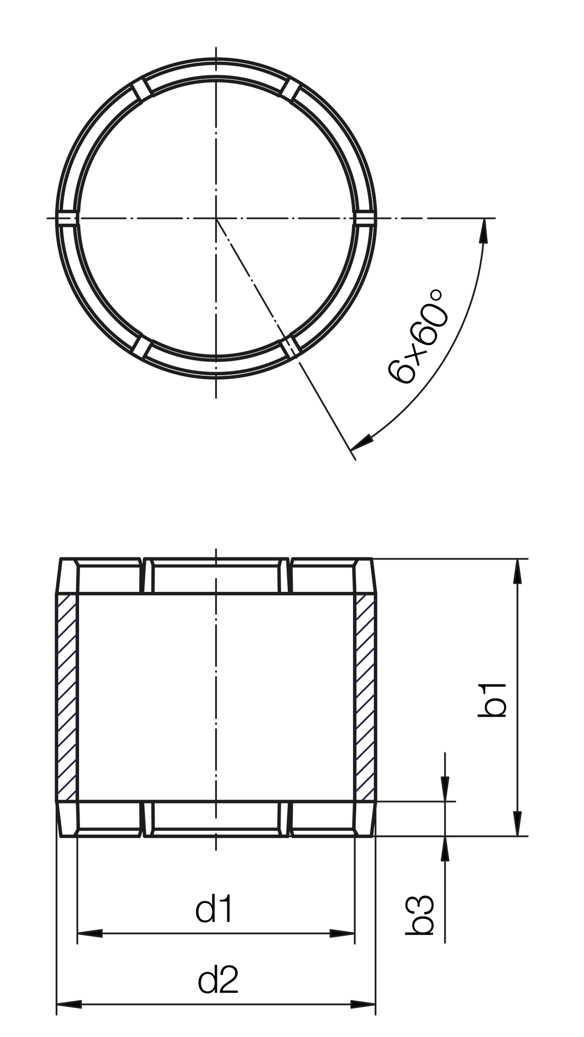 iglidur® JVSM, clearance-free preloaded bearing, mm drawing