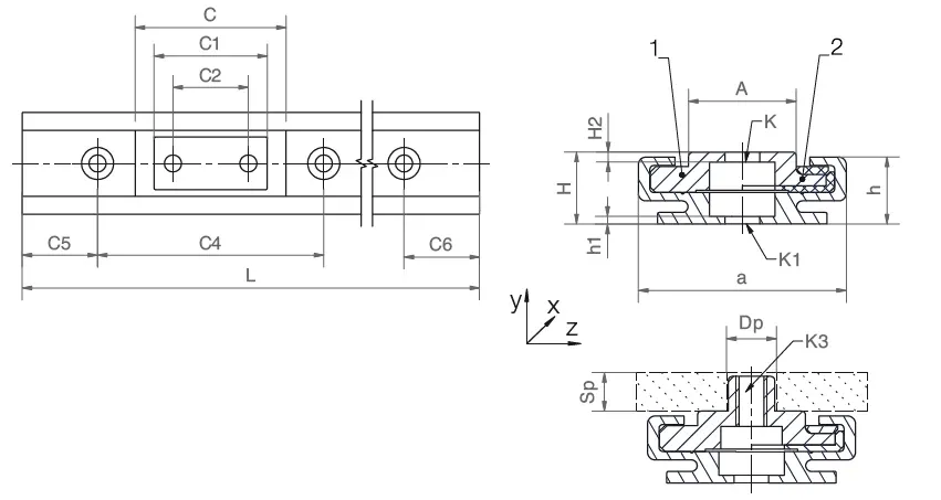 drylin® N rail + carriage drawing drylin® NW
