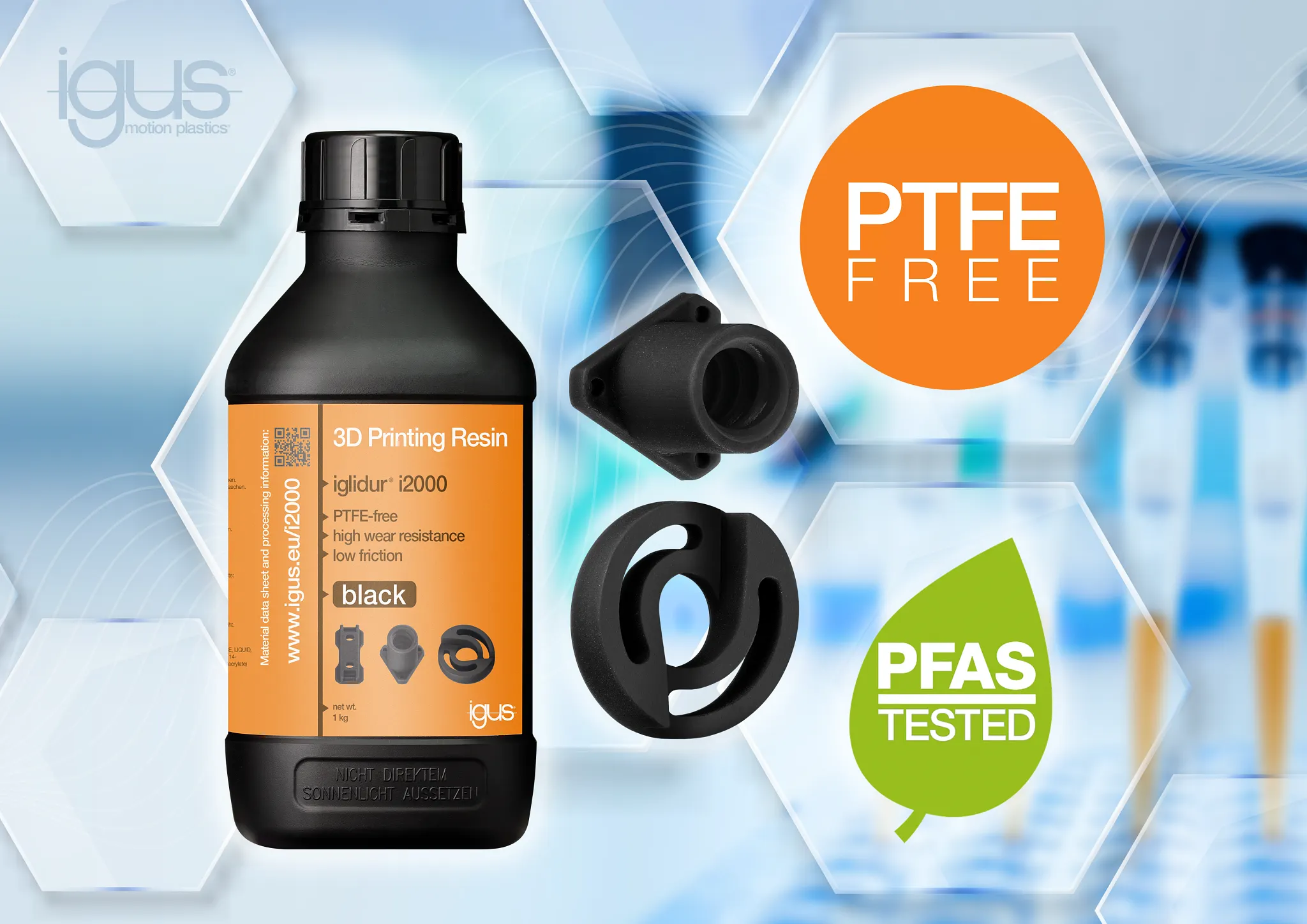 Với iglidur i2000, igus® đã phát triển một loại nhựa cực kỳ chống mài mòn để sản xuất các chi tiết không chứa PTFE trong công nghệ y tế.