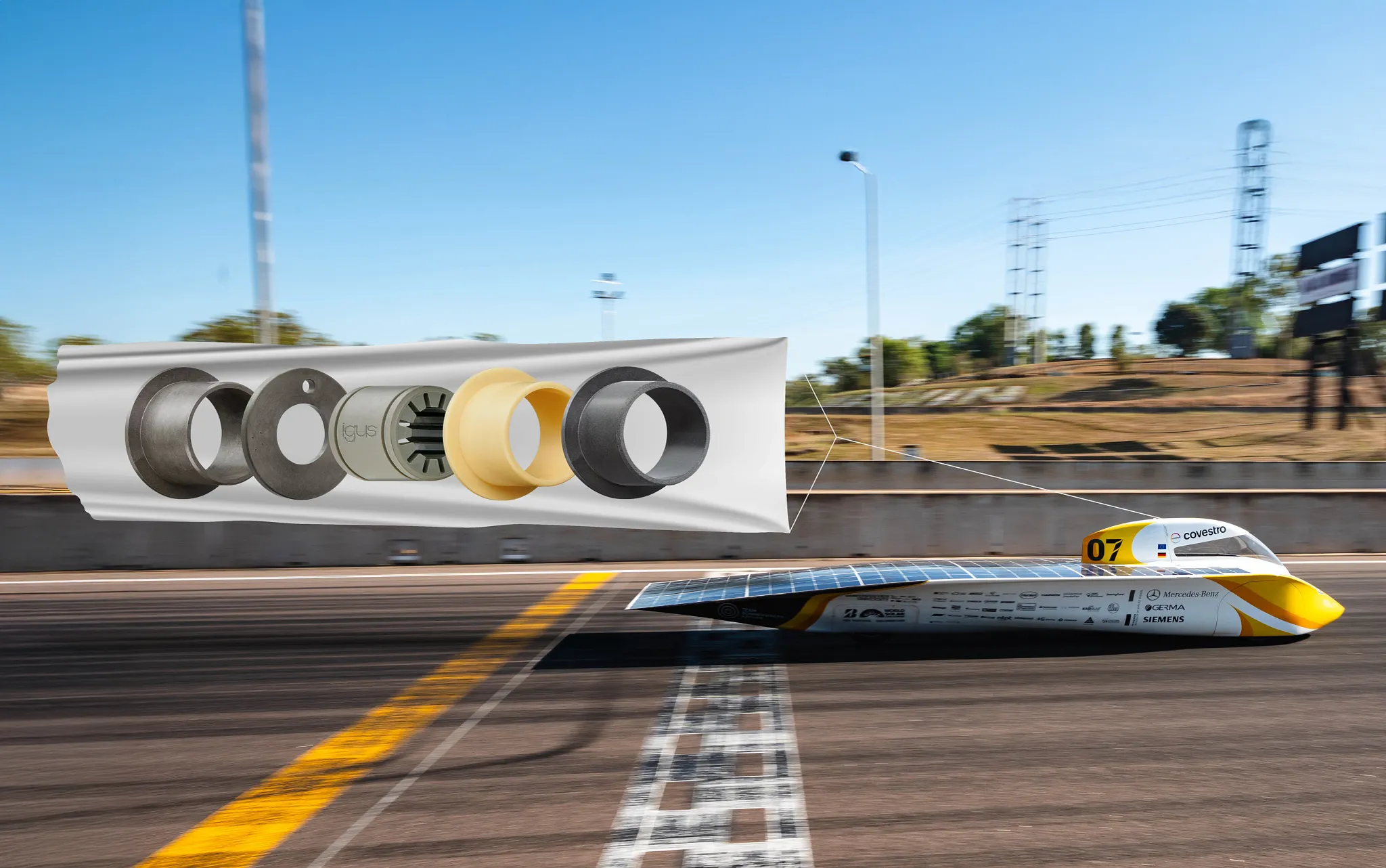 Team Sonnenwagen der RWTH Aachen und FH Aachen optimiert Solarauto mit Leichtbauteilen aus Hochleistungskunststoffen von igus