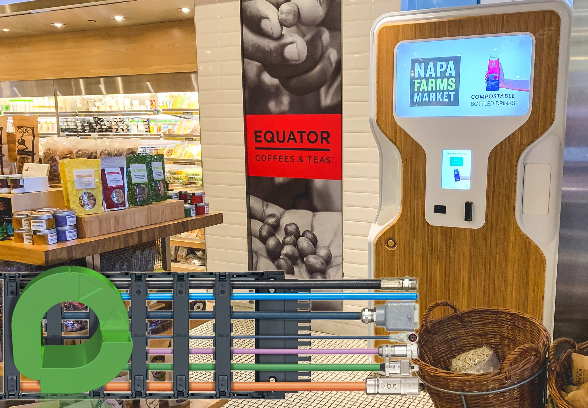 kiosk and cable carrier with cables