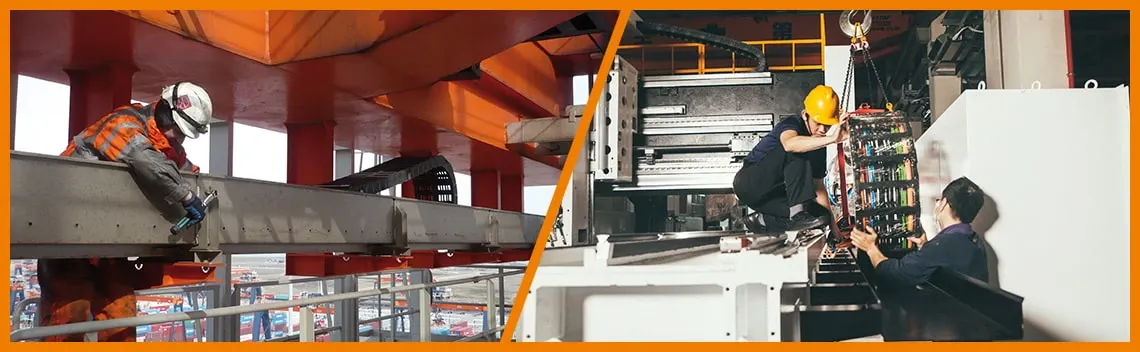 Montage einer e-kette an Kran