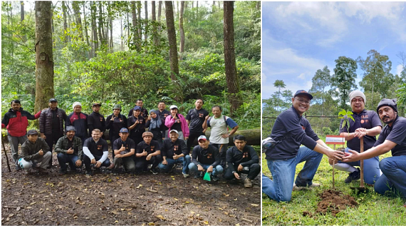 Group pictures of employees in Indonesia with plants