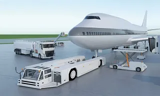 GSE-Fahrzeuge am Flugzeug