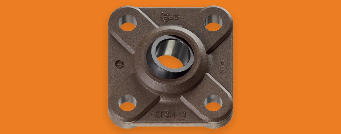 igubal flange bearing with four mounting holes, made to sustain high temperatures