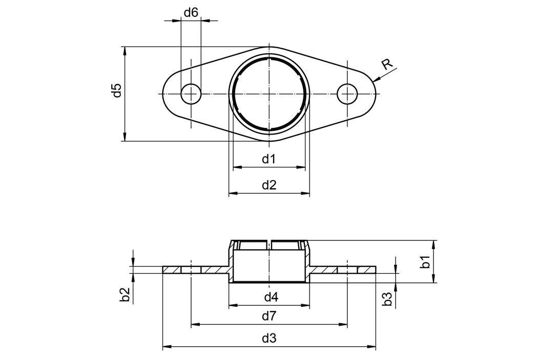 iglidur® J, two hole flange bearing, mm drawing