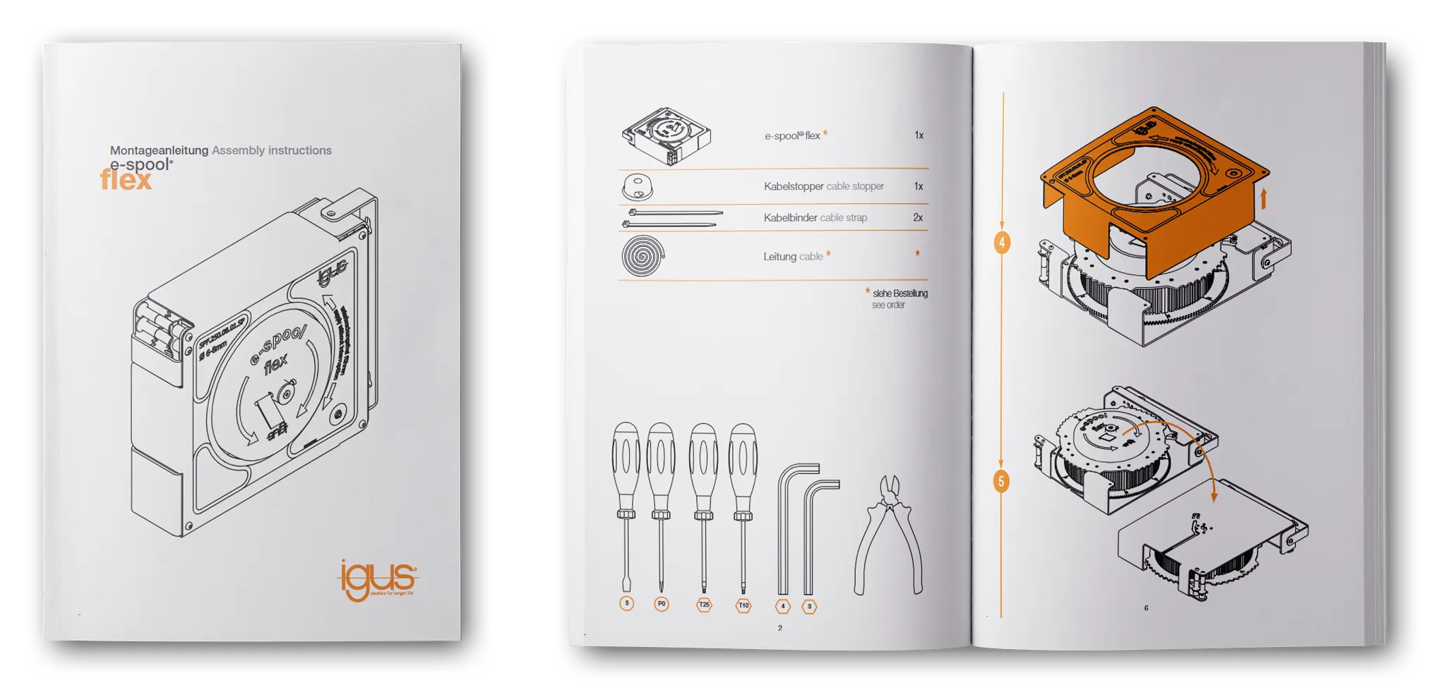 Assembly instruction for e-spool flex cable reel
