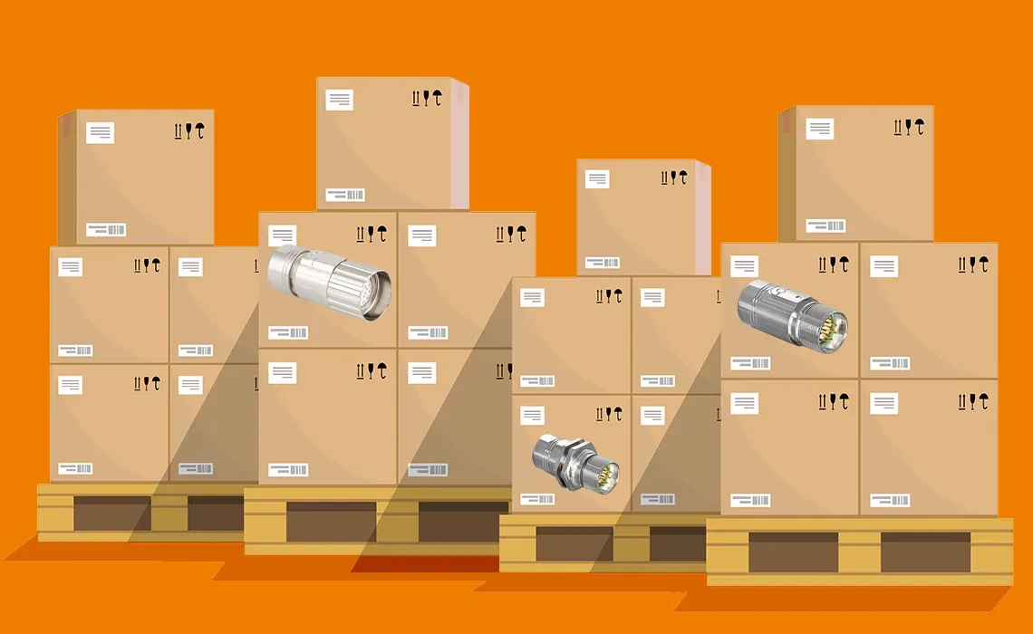 Boxen auf Holzpalette mit TE Stecker 