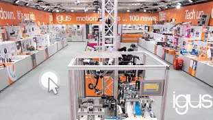 Service offers: virtual trade show, on-site exhibition, igus sample displays, customised sample packs