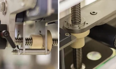 Transverse adjustment of belt station and height adjustment of belt station using iglidur flange nuts.