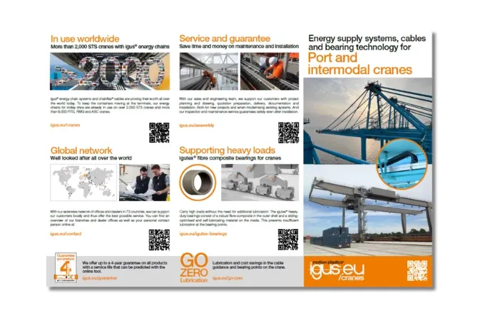 Flyer on port and intermodal cranes with application examples and igus solutions.