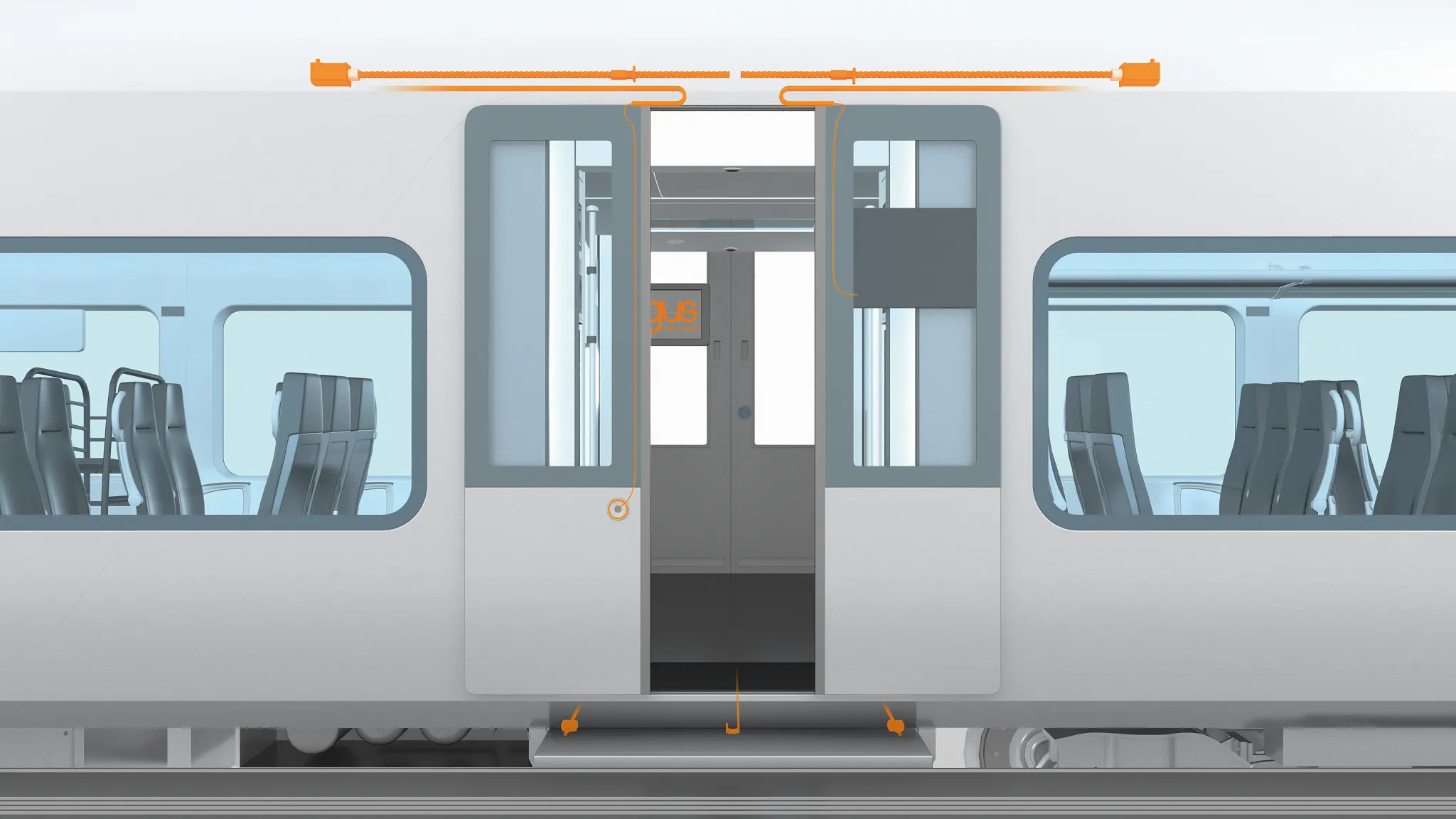 Train door with different igus components