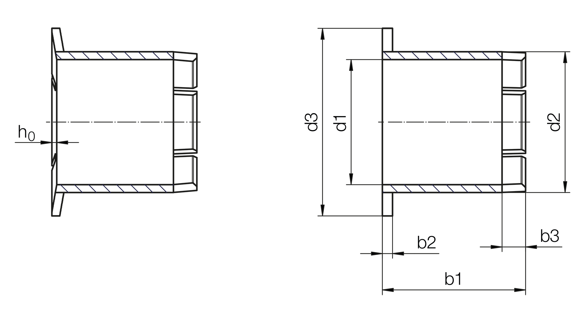 iglidur® JVFM, clearance-free prestressed bearing with flange, mm drawing