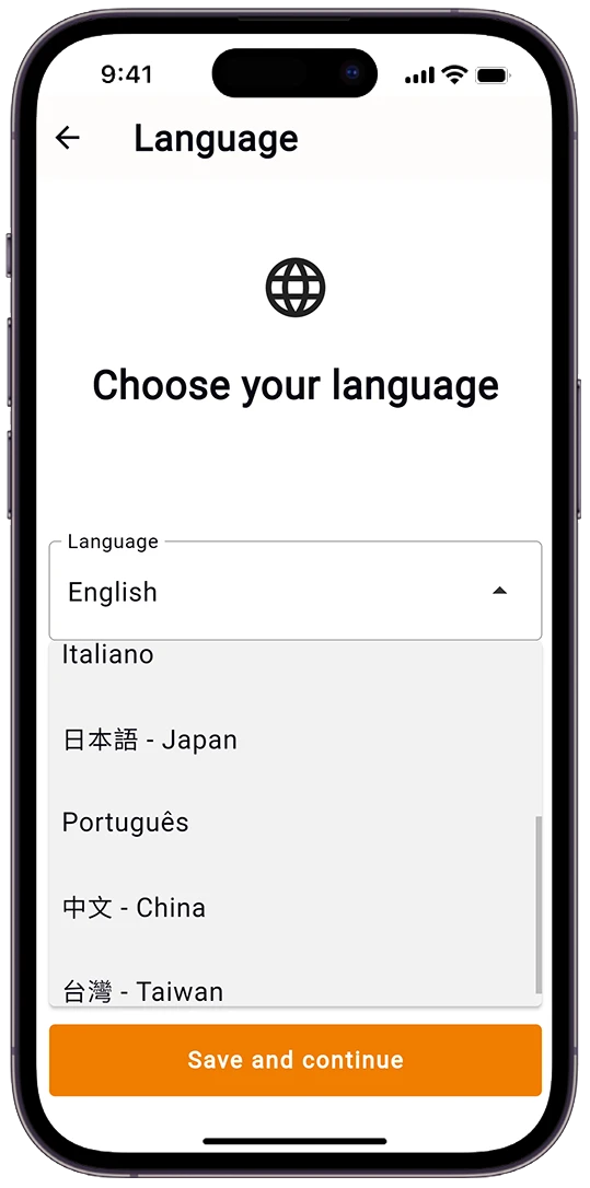 Výběr jazyka v aplikaci