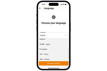 Language selection in the app