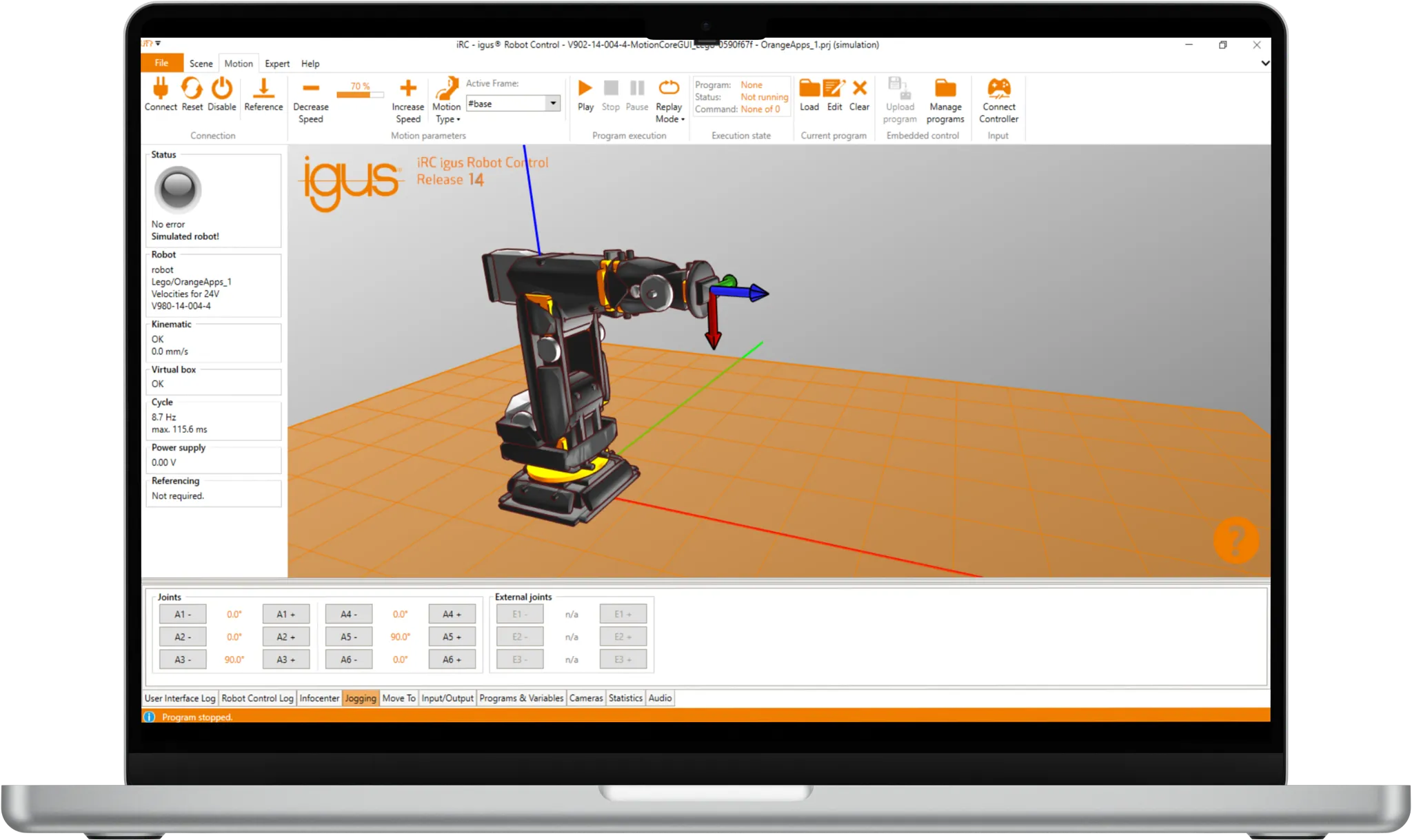 Screenshot of the robot software 
