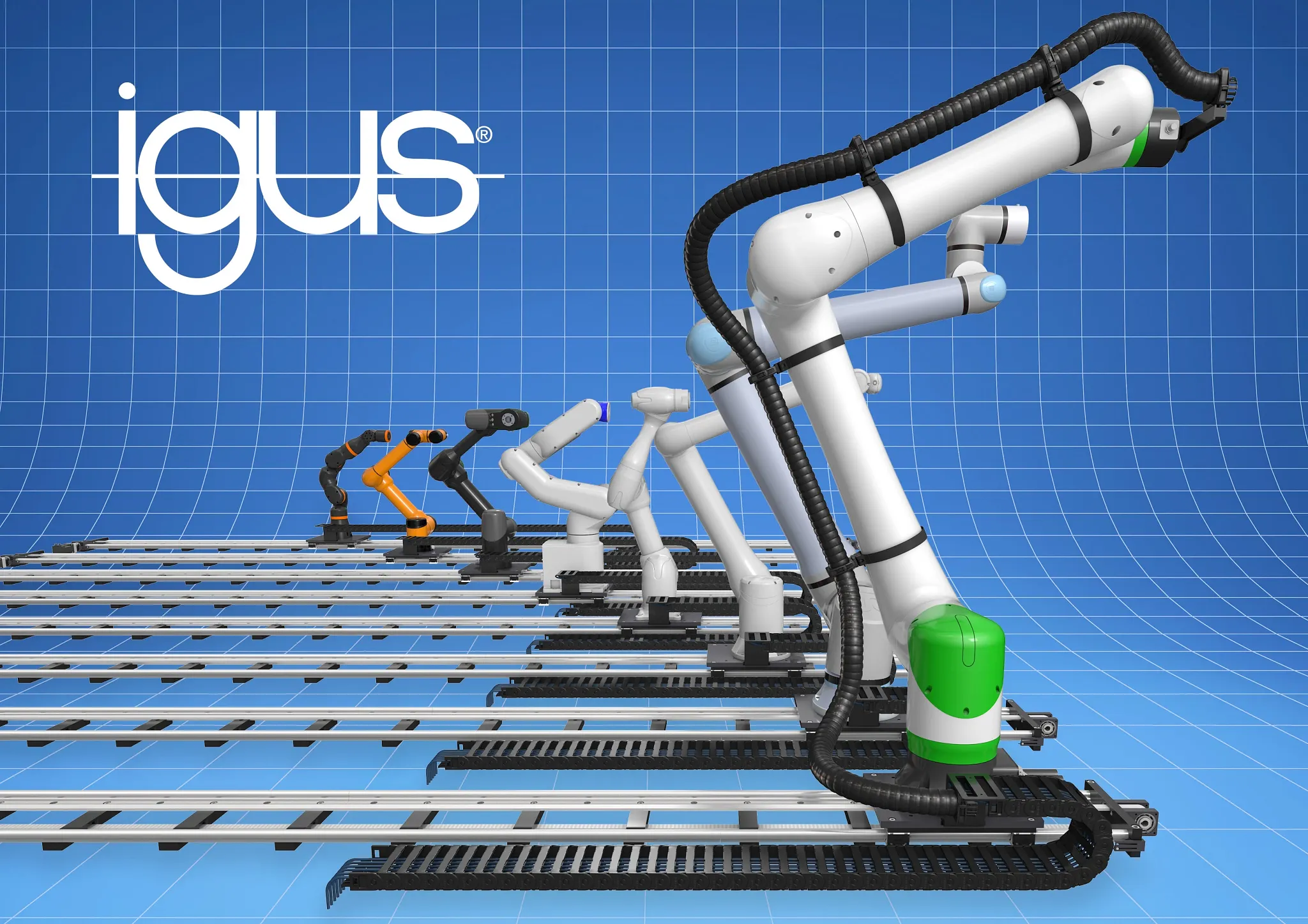 it einer anschlussfertigen und leicht integrierbaren 7. Achse von igus lässt sich der Aktionsradius von Robotern um das Vierfache erweitern
