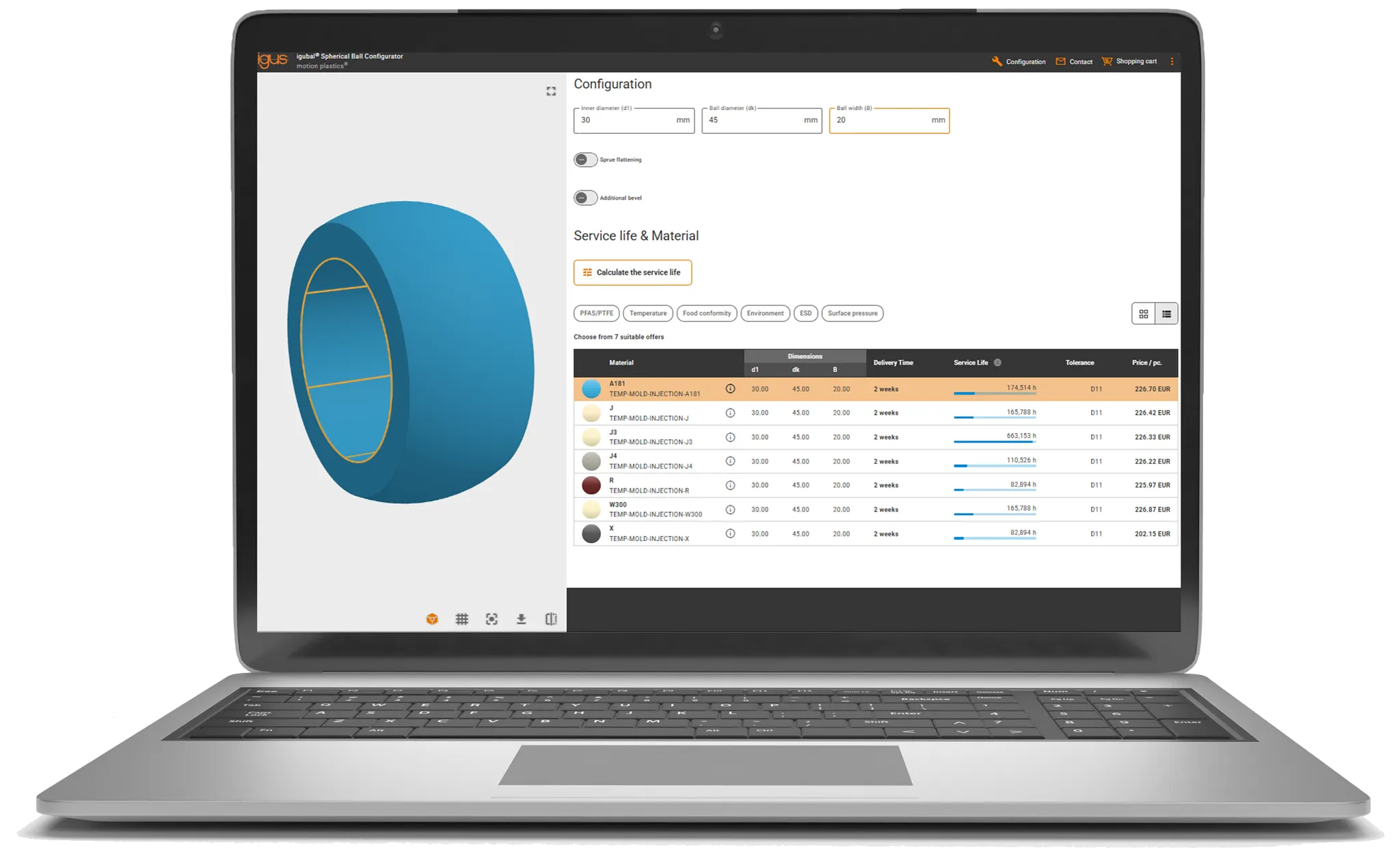 Spherical Ball Configurator mit Laptop