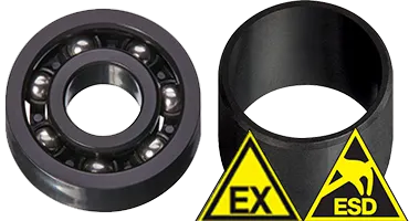 Plain bearings, ball bearings, linear bearings and slewing ring bearings with ESD protection