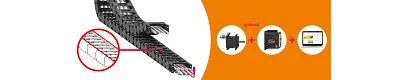 EC.W energy chain with optional components and detailed view of the inner structure.
