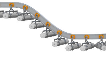 Kuličková ložiska xiros® v podvěsných dopravníkových systémech pro přepravu součástí