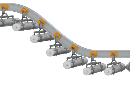 xiros® ball bearings in overhead conveyors for transporting components