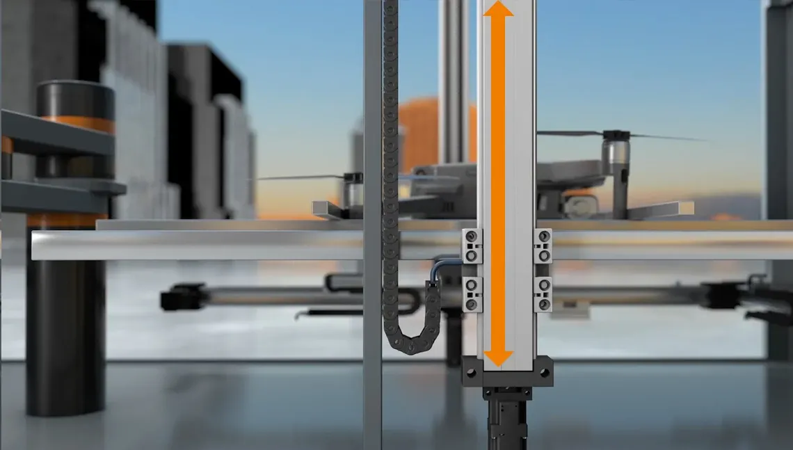 dryspin spindlar för att höja och sänka landningsplattformen