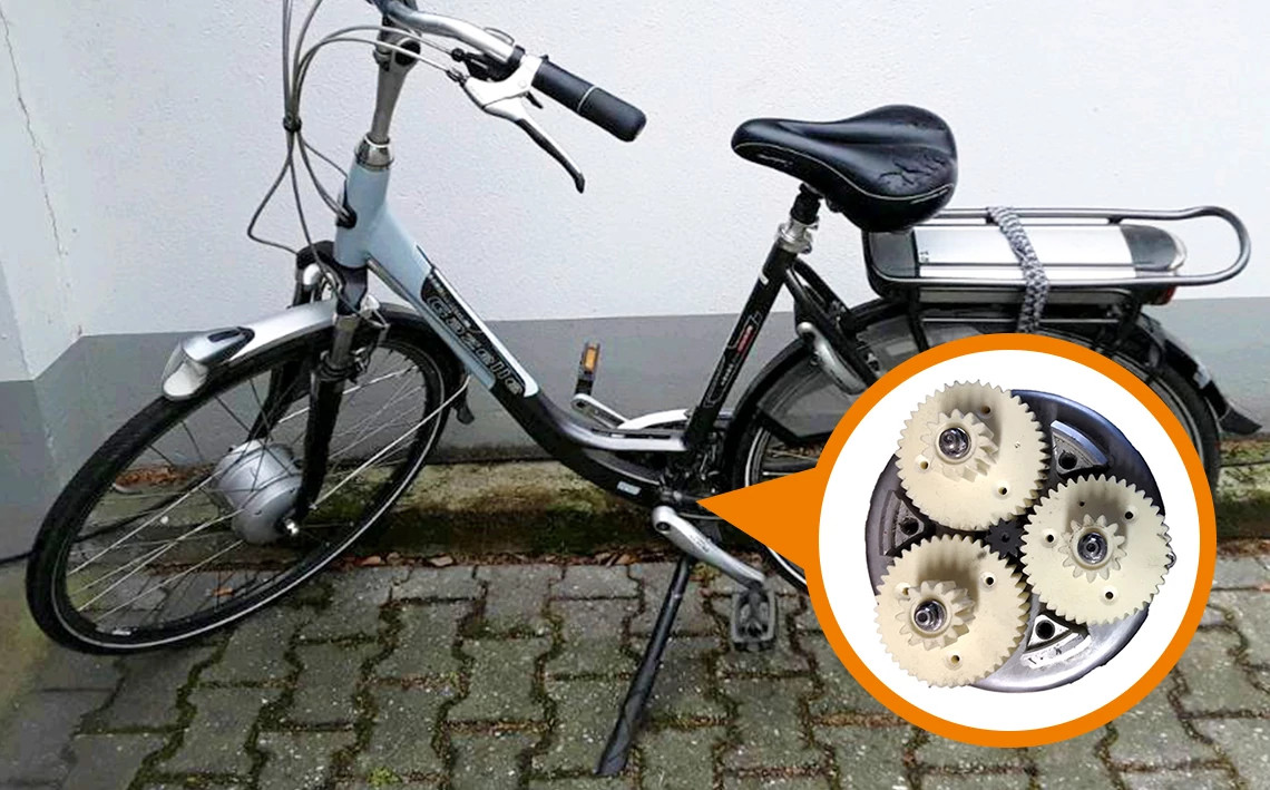 3D-printed gears in the planetary gearbox of an e-bike