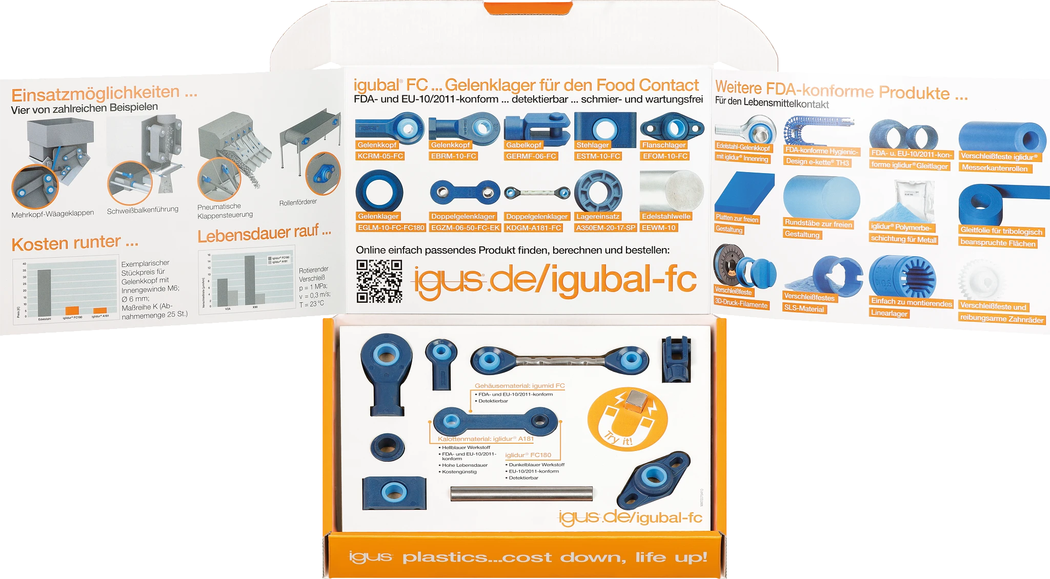 Spherical bearing sample box for the food industry