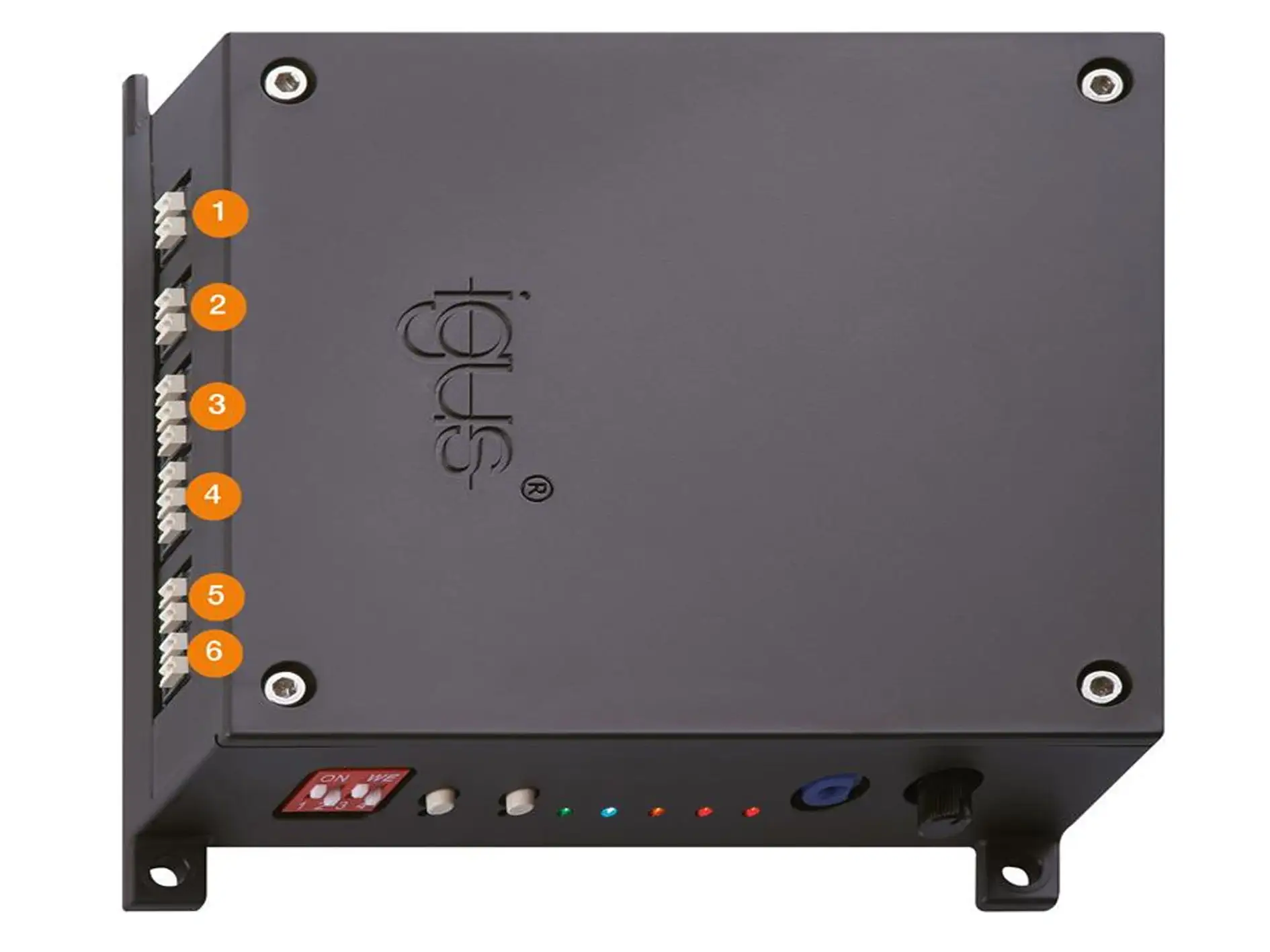 1. DC motor 

 2. Power supply 

 3. Limit switch RIGHT 

 4. Limit switch LEFT 

 5. Movement RIGHT 

 6. Movement LEFT