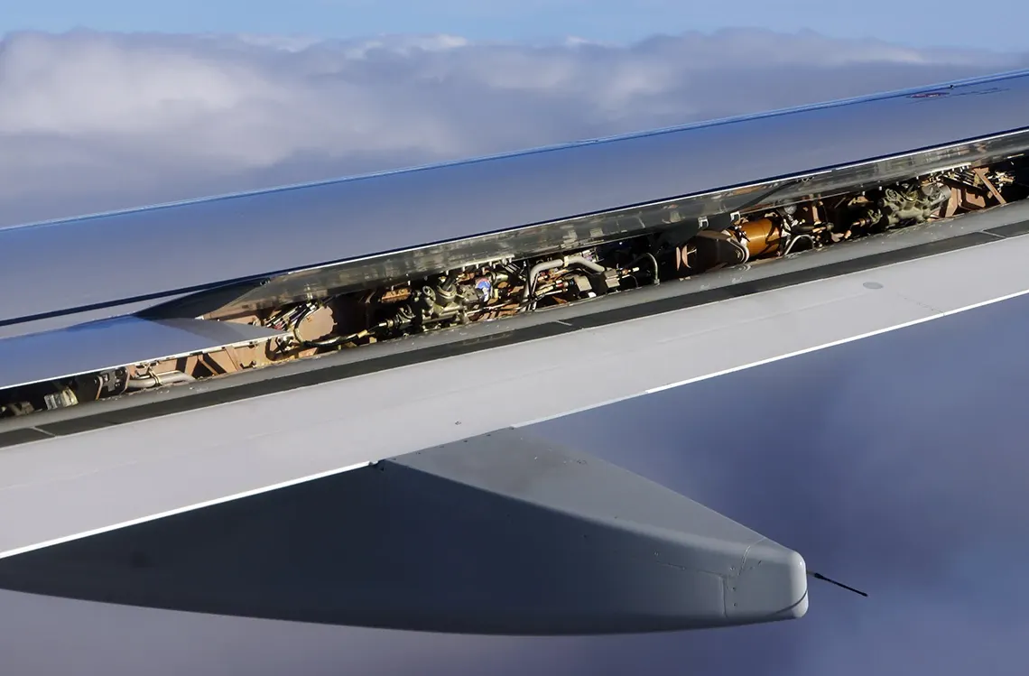 Alas plegadas con vista interior