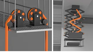 e-spool and zig-zag systems in stage machinery