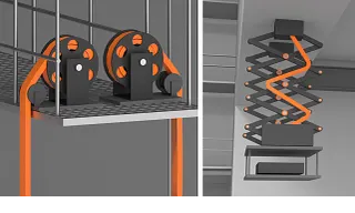 e-spool and zig-zag systems in stage machinery
