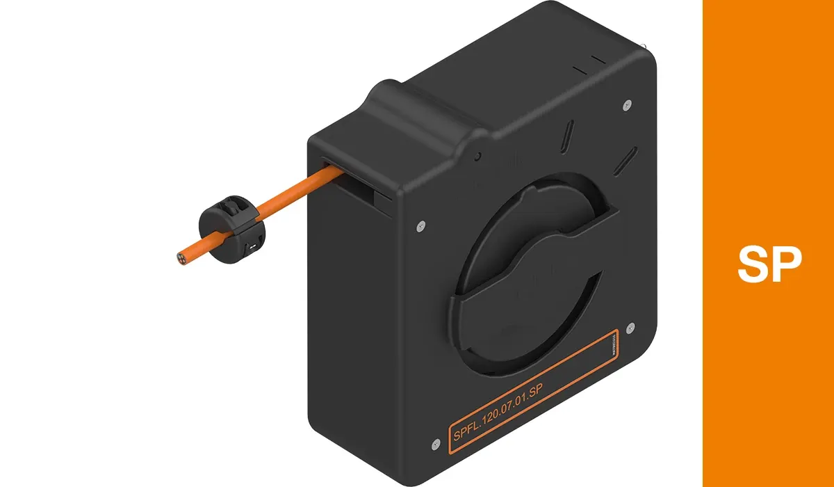 Automatic cable reel e-spool flex mini with retaining spring and snap mechanism