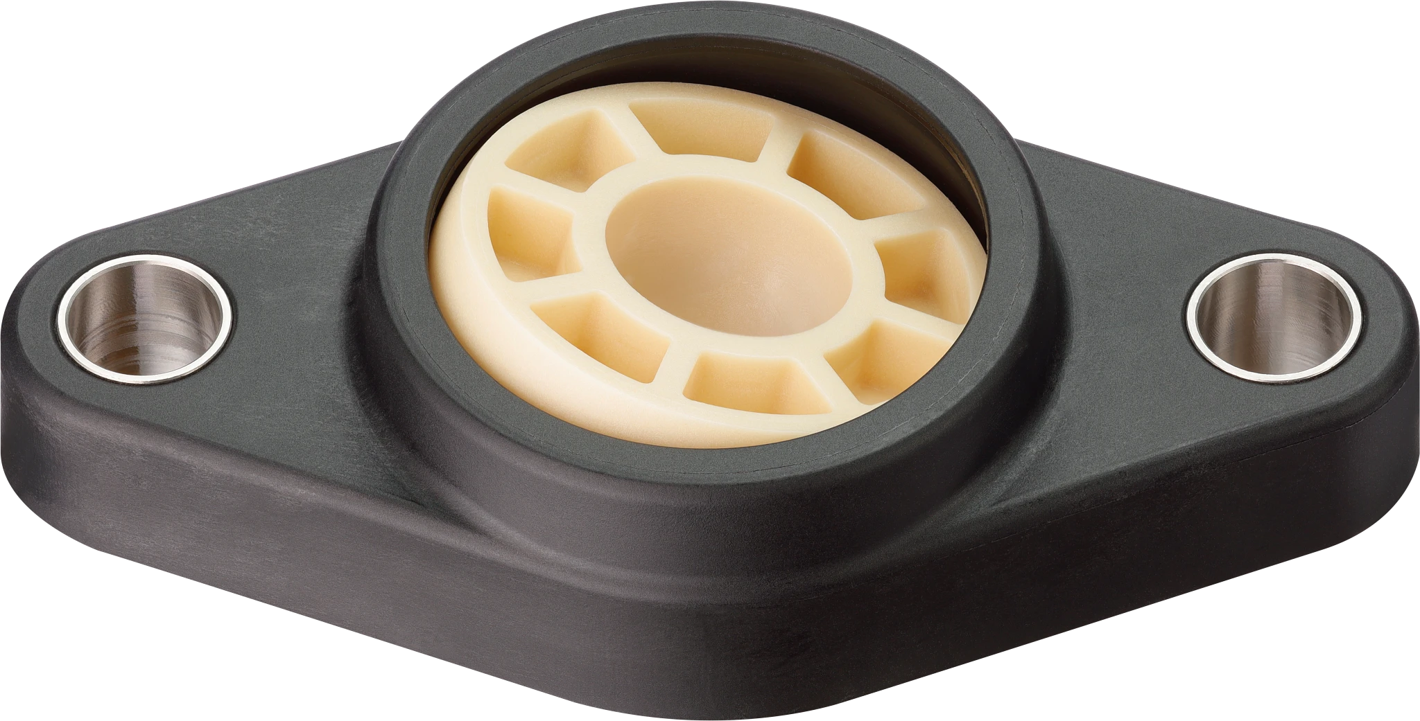 Plastic flange mounted bearing with interchangeable spherical ball