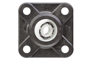 xiros® 4-hole flange bearing, EFSM, self-adjusting, xirodur B180, stainless steel balls, mm