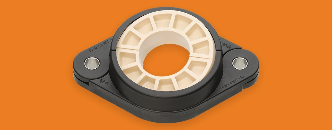 split flange bearing with two mounting holes and a split bearing insert