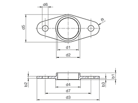 Casquilho autolubrificado em iglidur® A180 com flange de dois furos, dimensões métricas drawing