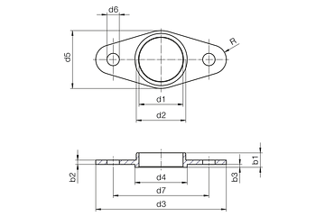 Casquilho autolubrificado em iglidur® G com flange de dois furos, dimensões métricas drawing