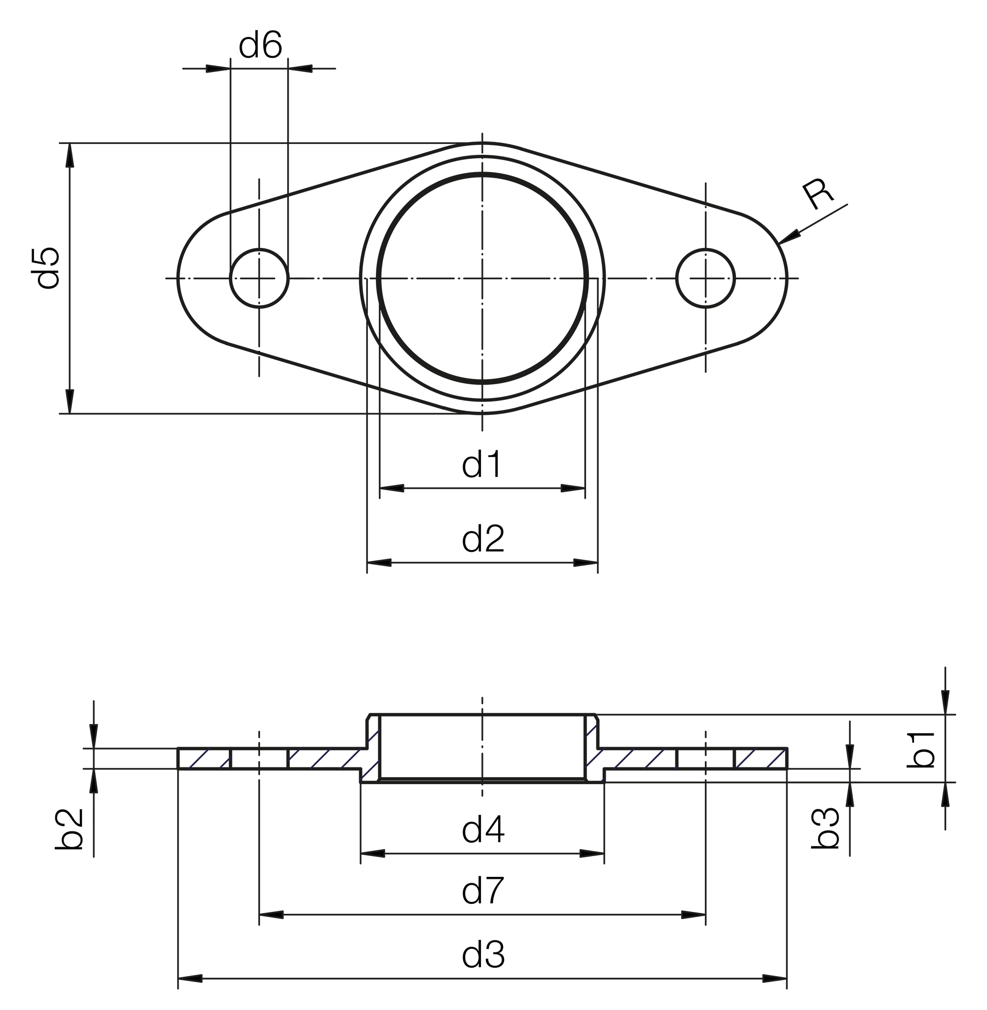iglidur® G, two hole flange bearing, mm drawing