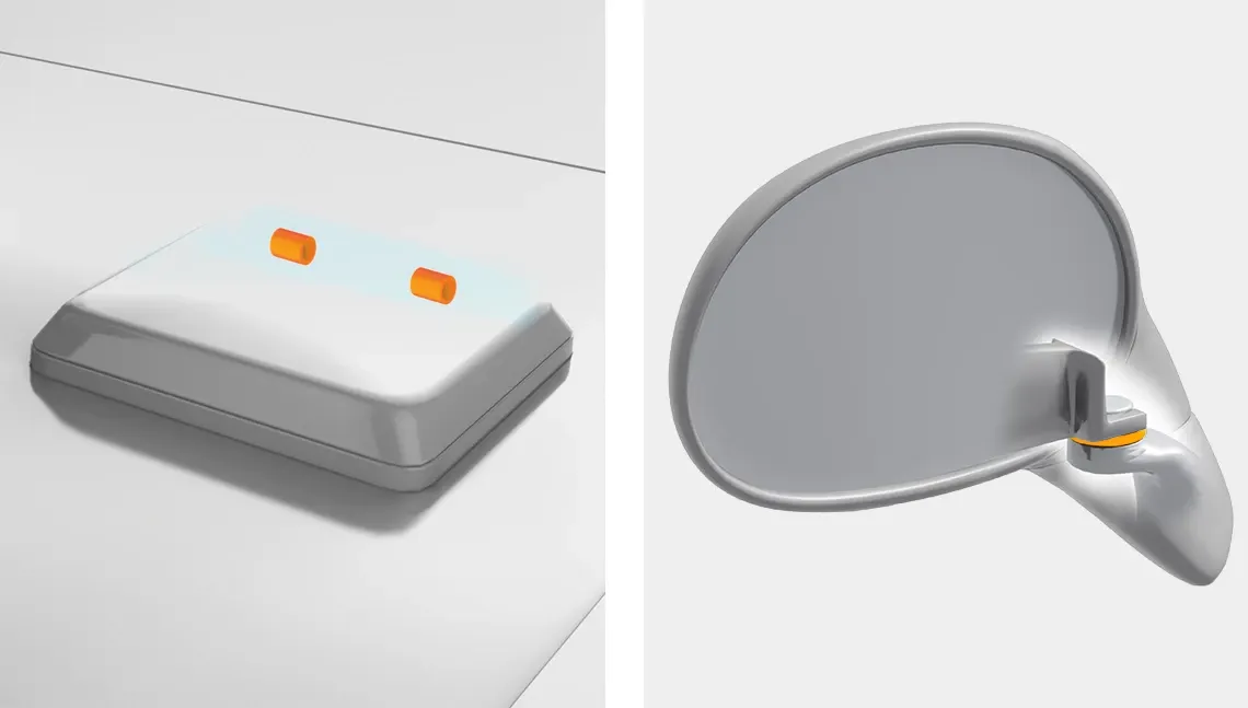 Plain bearing in roof hatch and side mirror