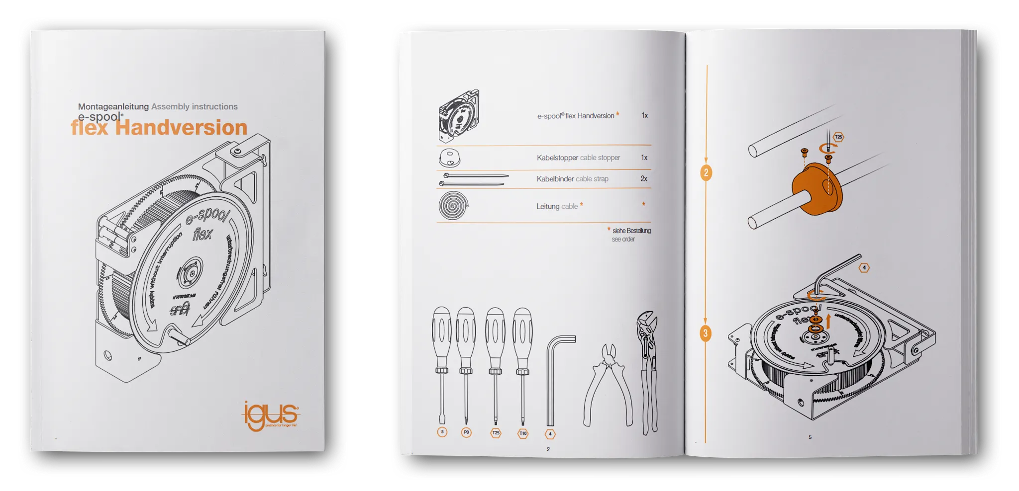 Assembly instruction for e-spool flex cable reel with hand crank