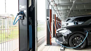 Cars in garage connected to e-tract E-charging stations