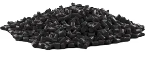 Schwarzes Granulat aus Werkstoff.