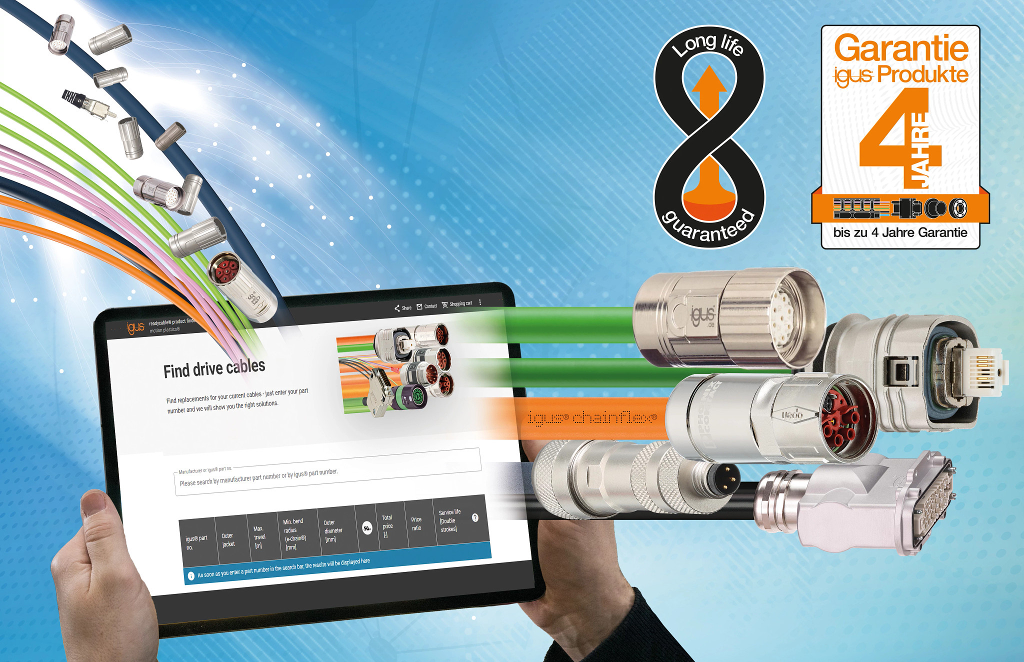 Find the right drive cable with the new readycable finder from igus