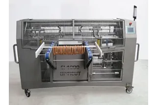 Automatic stainless steel sausage link cutting machine.