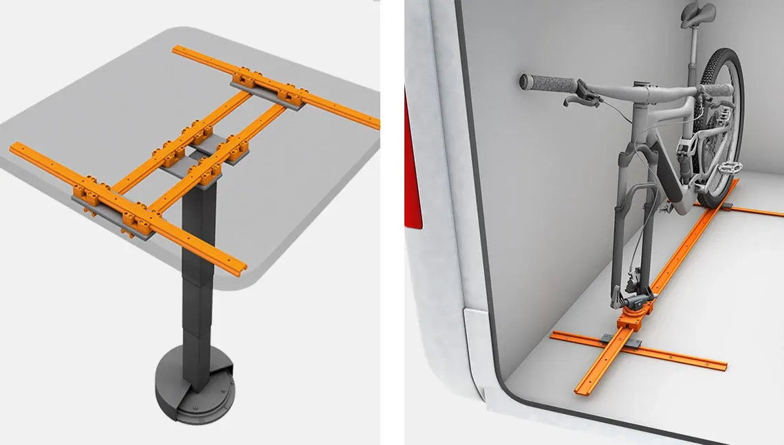 drylin in the table and bike stand